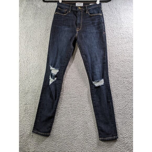 Frame Denim Denim - Frame Denim Jeans Womens 27 Ali High Rise Skinny Blue Destroyed Kingland Rip